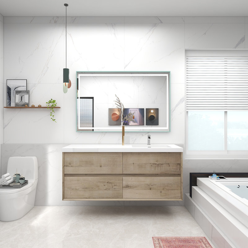 Moncear 59'' Single Bathroom Vanity with Acrylic Top, Light Oak