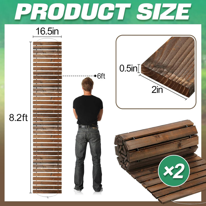 2 allées de jardin en bois de 8,2 pi, allée pour piscine hors terre | Pin carbonisé résistant aux intempéries, pavé à roulettes, pour revêtement de sol extérieur