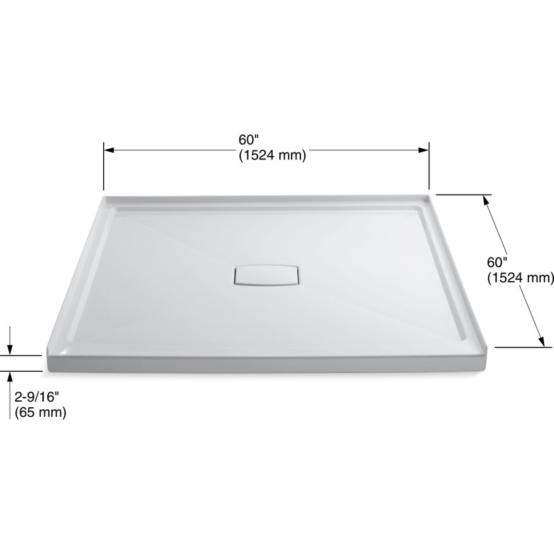 Archer 60" x 60" Single Threshold Acrylic Alcove Shower Base, Center Drain, White