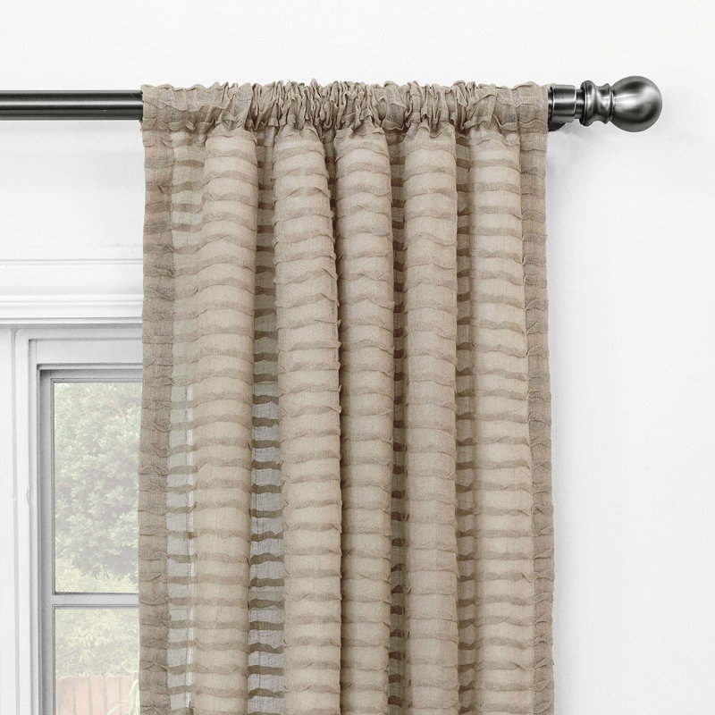 Yearling Pleated Sheer 100% Linen Semi Sheer Curtain Single Panel, Flax, 96" x 84"