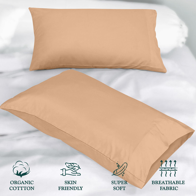 ROYALE LINENS 300 Thread Count 100% Long Staple Combed Cotton Pillowcases Set of 2 - Ultra Soft - Bed Pillow Cover - Breathable, Cool & Crisp Percale Sand Pillow Cases (Sand)