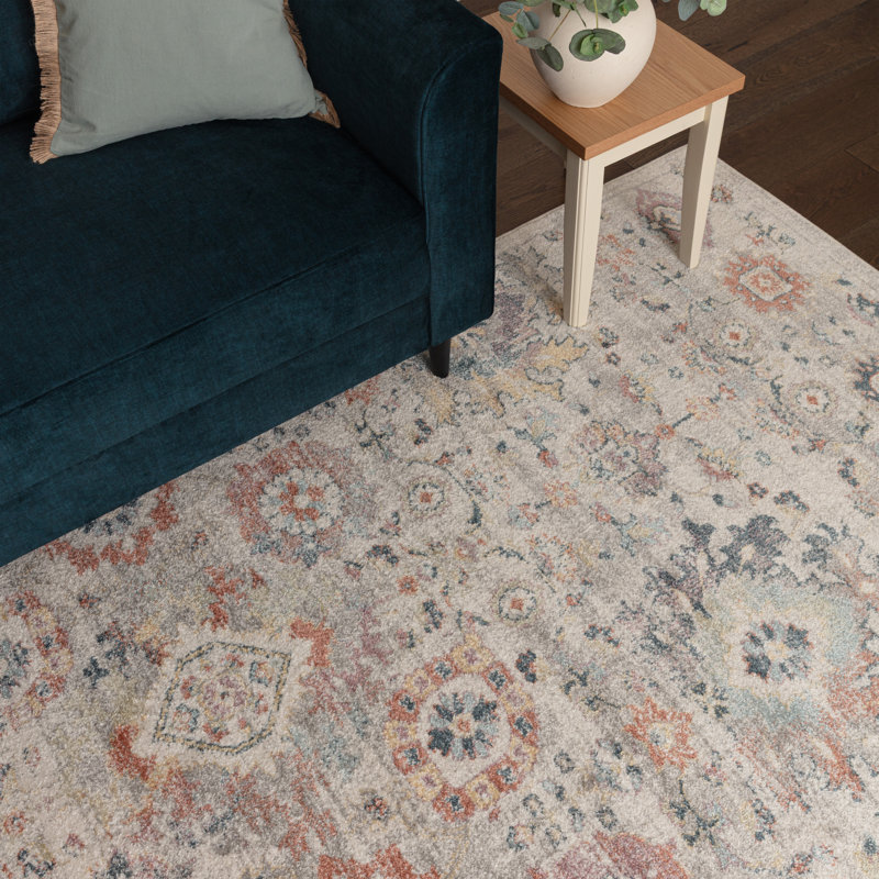 Rayia Floral Vintage Persian Inspired Polypropylene Area Rug - Modern Boho Living & Dining Room, Rectangle 120 x 170 cm