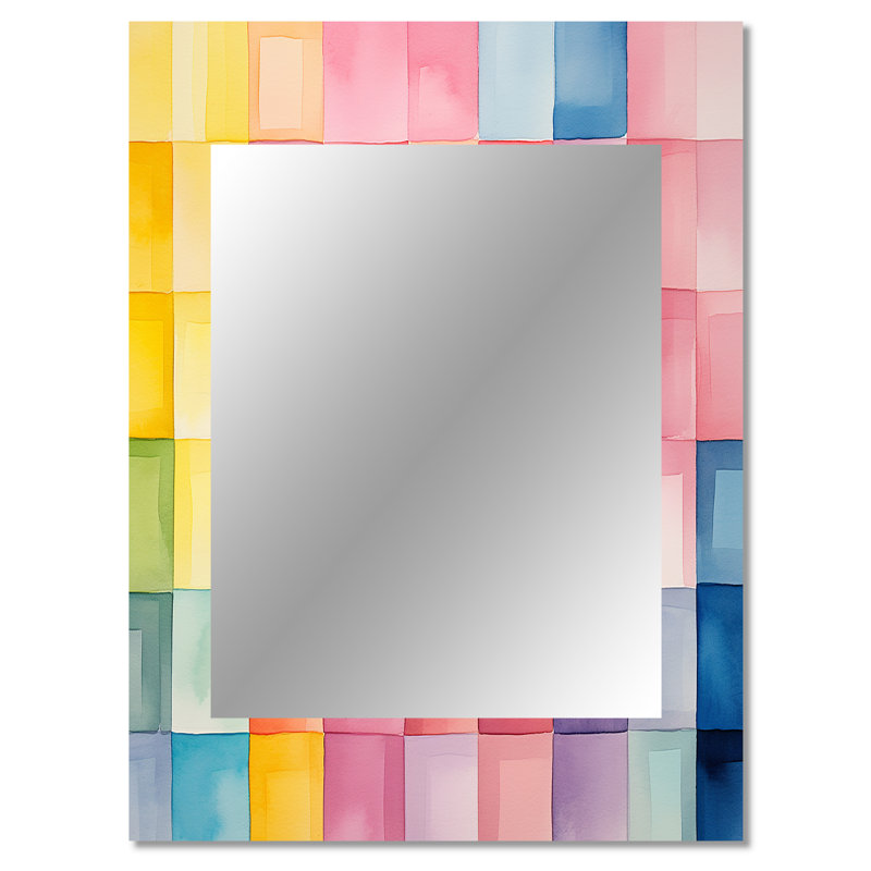 Motif de cubes de couleur Paster II - miroir décoratif géométrique, grand miroir mural moderne, impression d'art en métal