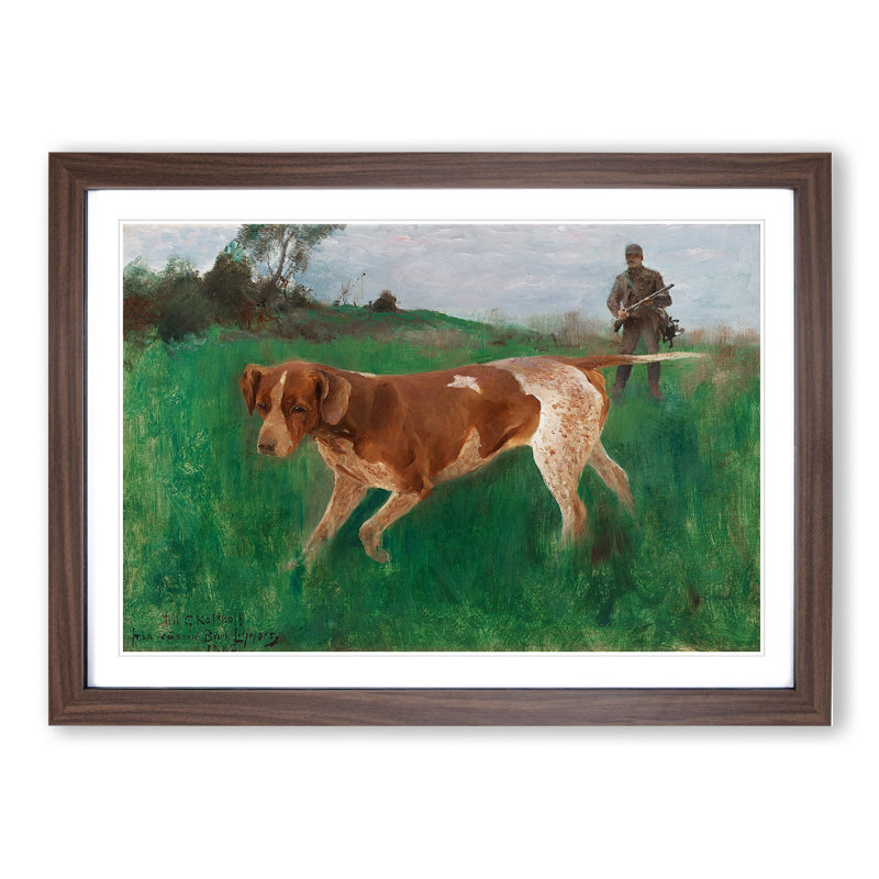 Hound on the Hunt by Bruno Liljefors - Picture Frame Painting, 27cm H x 36cm W x 2cm D, Walnut Framed