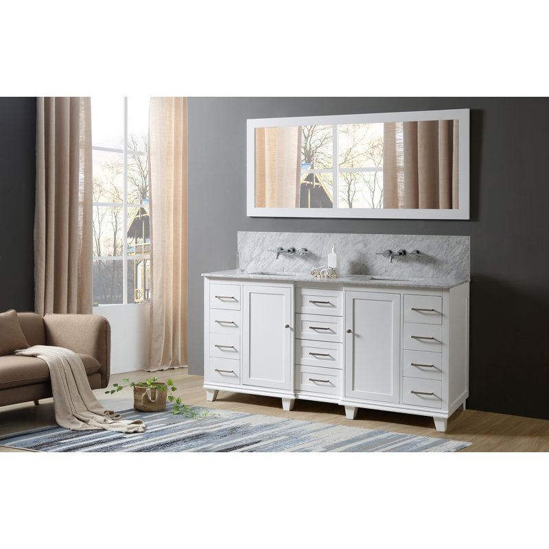 Ensemble de meuble-lavabo double 72 "Vem Ultimate Classic Premium, Configuration du tiroir central - quatre tiroirs