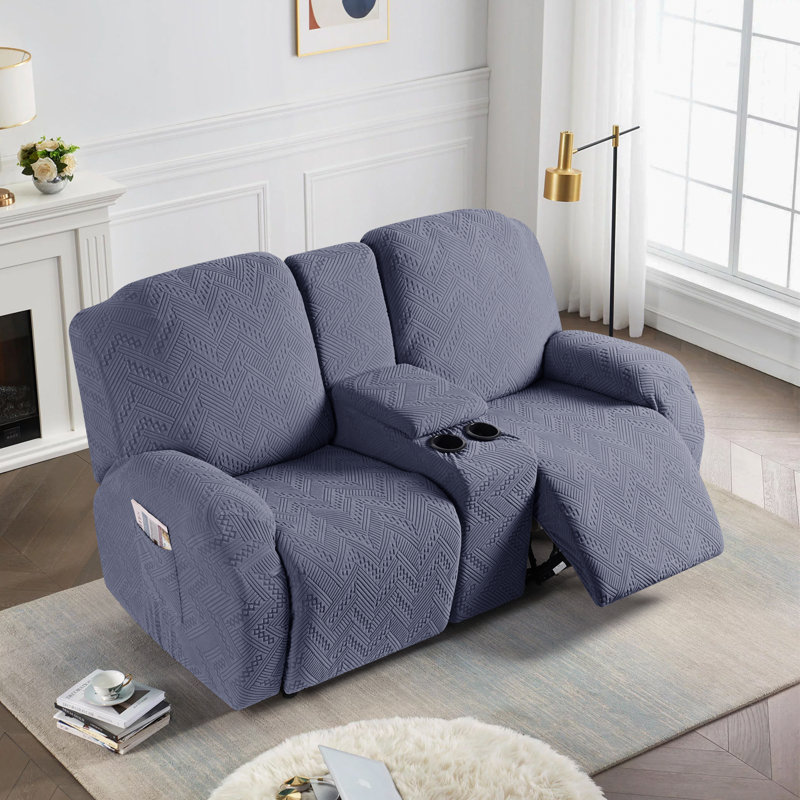 Harriet Box Cushion Recliner Loveseat Harriet with Console, Stretch Anti-Slip Reclining Slipcover for 2 Cushion Couch with Pockets
