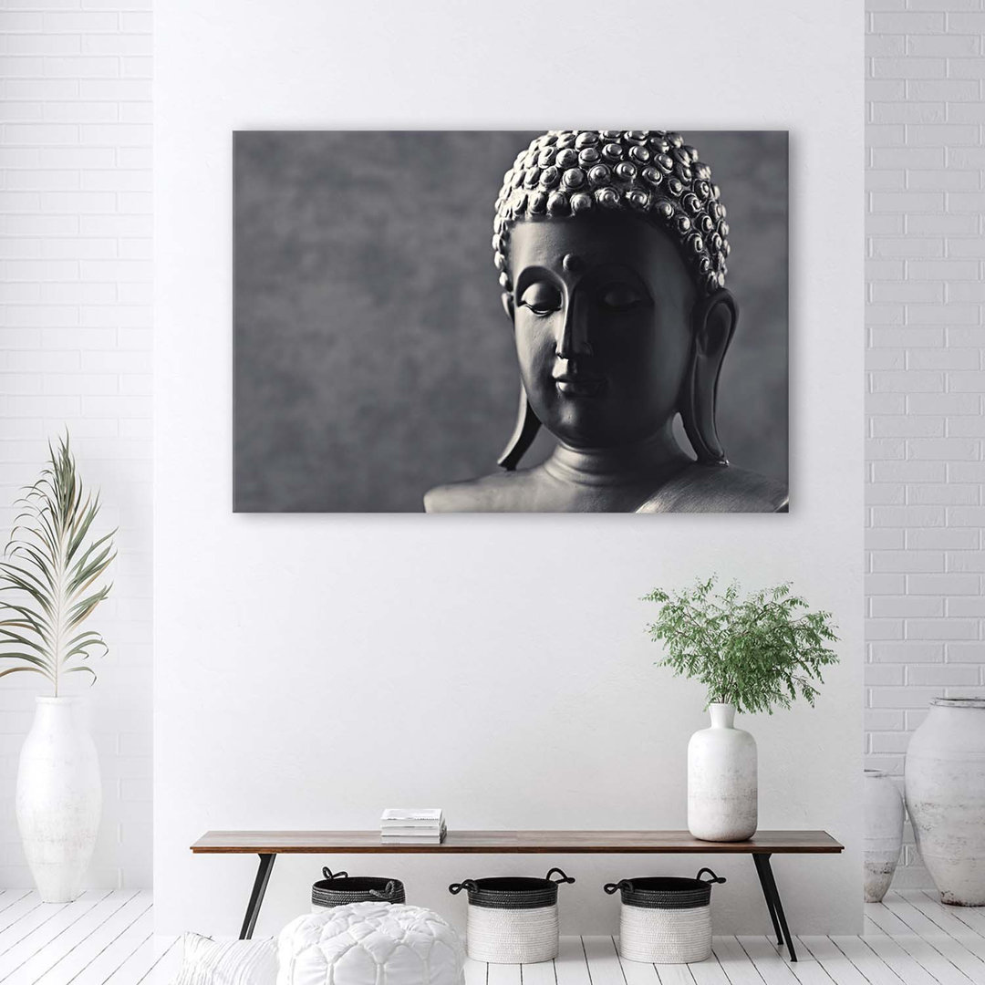 Leinwandbild Buddha Grey Background