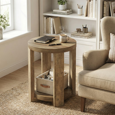 Round Side Table, 2-Tier End Table For Living Room