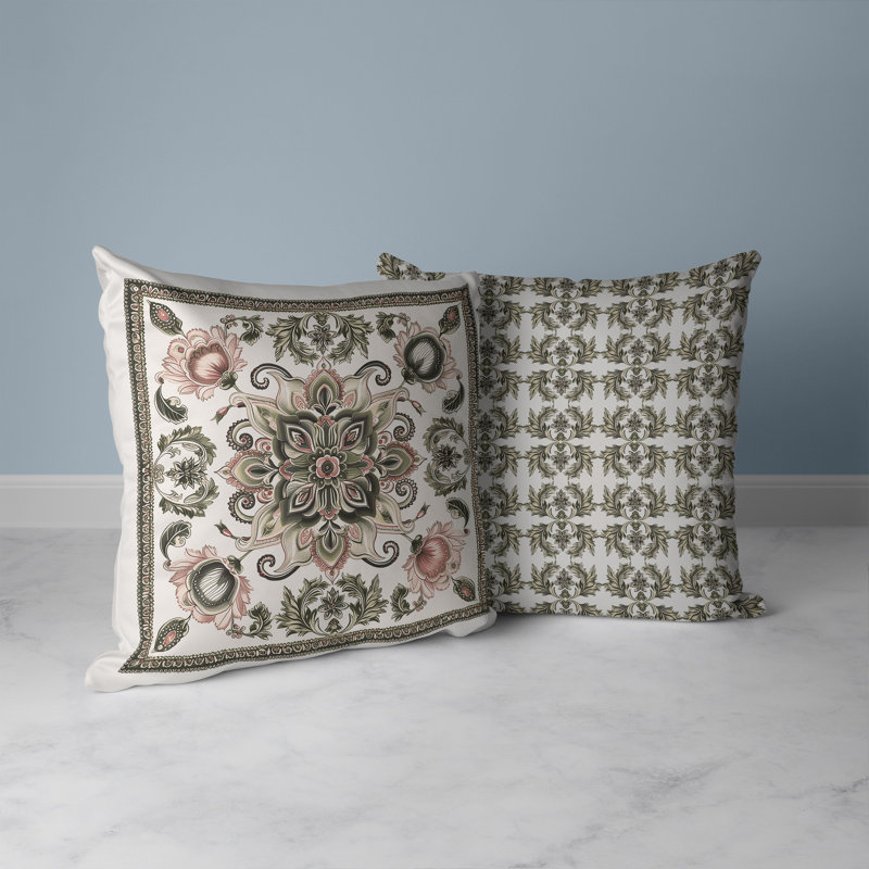Coussin Leafy Bouquet, H 20 po x l 20 po, Vert/rose