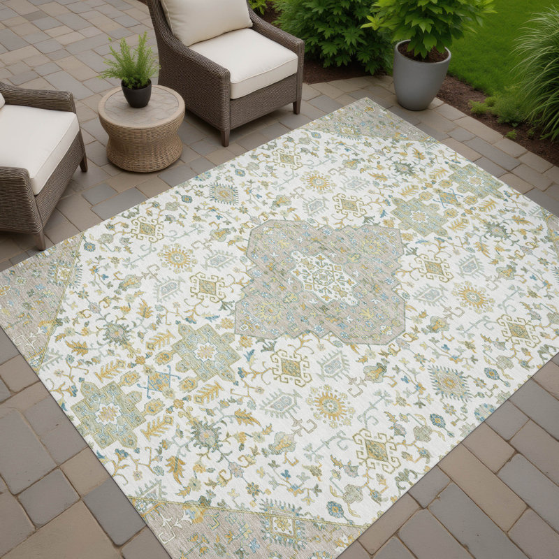 Machine Washable Indoor/Outdoor Chantille ACN2714 Global Rug, Ivory, 9' x 12'
