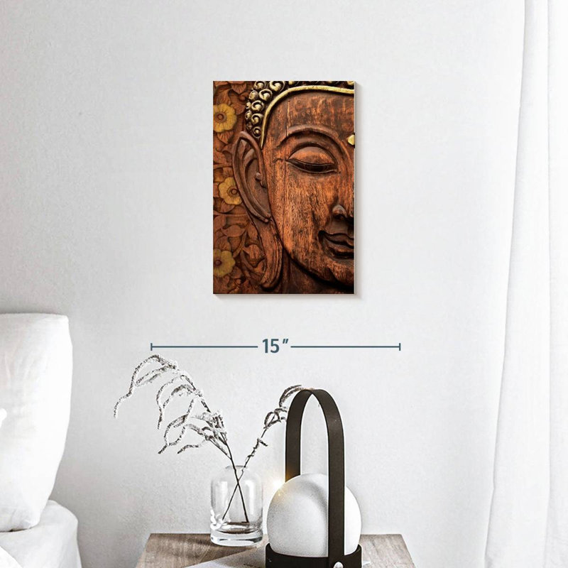 Tête de Bouddha sculptée, reproduction sur toile, H 12 po x l 8 po x P 1 po