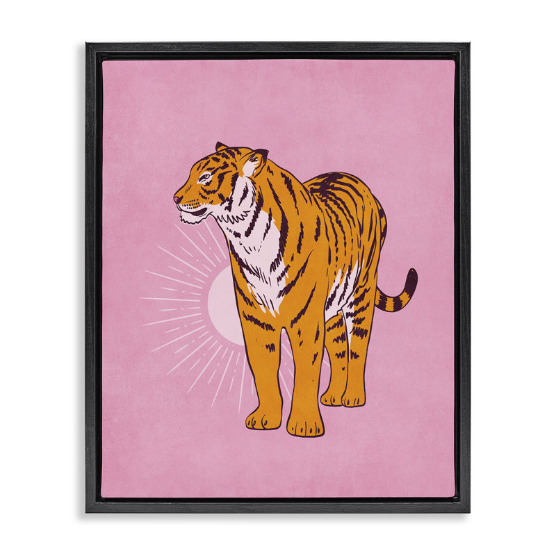 Preppy Tiger Standing Black Framed Floater Canvas Wall Art by Nataly White, Jet Black Floater Frame, 31" H x 25" W