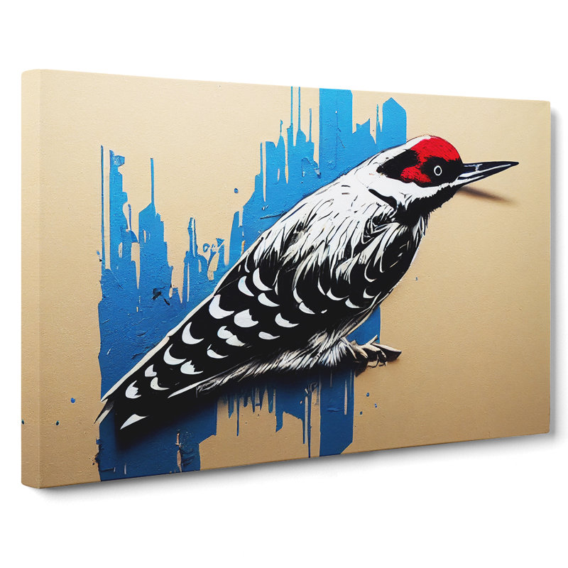 Edgy Woodpecker Bird Abstract - Wrapped Canvas, 40cm H x 60cm W x 3cm D
