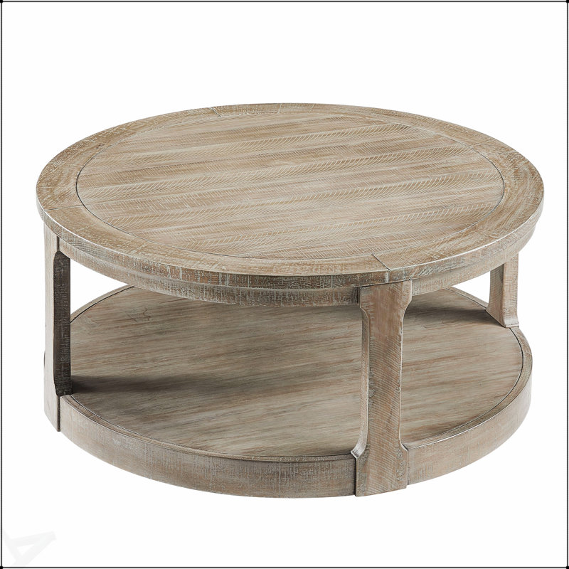 Grande table basse ronde de 40 po à 2 niveaux de style rustique Mid-Century avec roulettes pour le salon, le bureau et un appartement