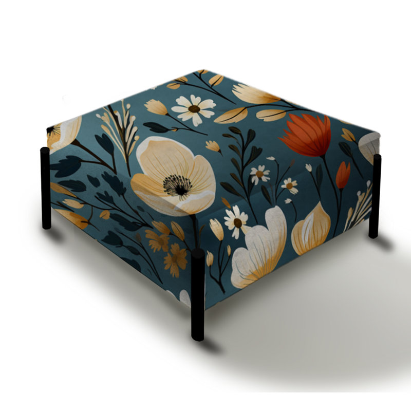 Grand repose-pieds carré floral sarcelle et jaune Tranquil
