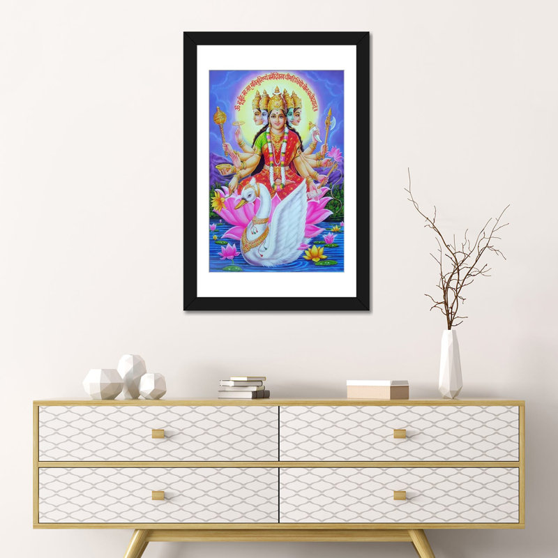 «Hindu Goddess Gayatri», impression sur toile, H 32 po x l 24 po x P 1 po, Papier d'art encadré noir, Blanc