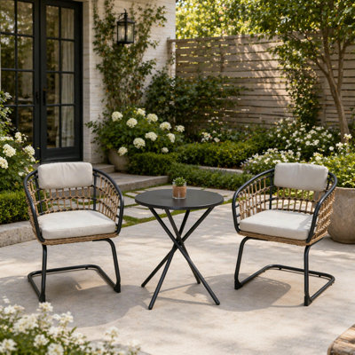 3-Piece Outdoor Wicker Bistro Set with Weather-Resistant Rattan and Comfortable Cushions, Perfect for Modern Outdoor Spaces