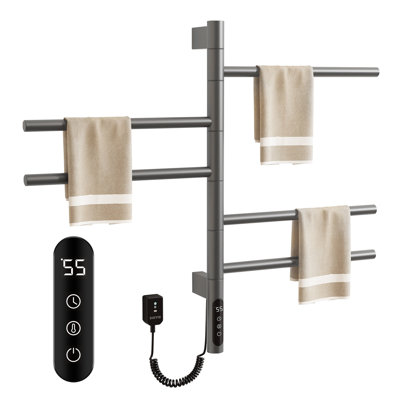 SIOYIE Electric Heated Towel Rail, Rotating Towel Warmer, Smart Bathroom Radiator, Plug-In/Hardwired Heater, Towel Dryer Rack
