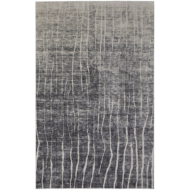 Rohon Performance Abstract Indoor Rug, Rectangle 6'7" x 9'6", Ivory/Gray
