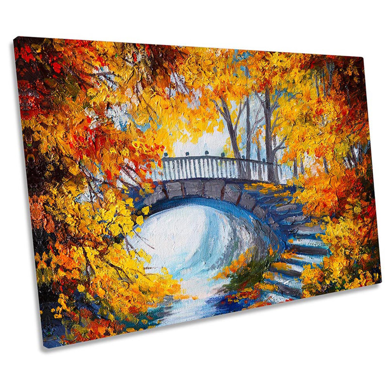 Orange Bridge Autumn Landscape Framed - Wrapped Canvas Print, 81.3cm H x 121.9cm W x 4cm D