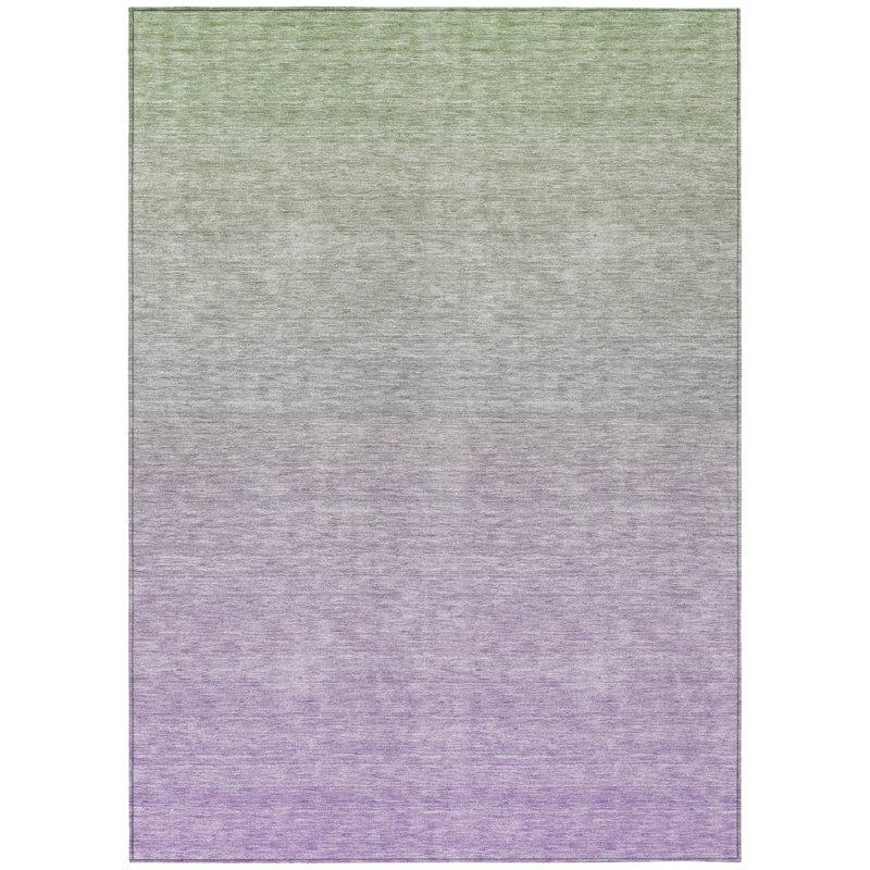3' X 5' Artichoke Green And Lavender Ombre Washable Indoor Outdoor Area Rug