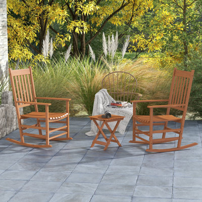 De 2 chaises berçantes d'extérieur avec table d'appoint, chaise de patio en bois relaxante et à haut dossier, capacité de soutien de 352 lb, pour jardin, balcon, porche, chaise berçante apaisante 2Pcs, cour arrière, véranda