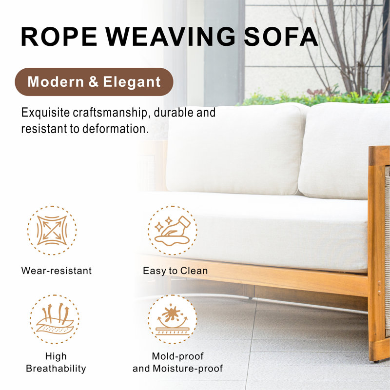 Causeuse d'extérieur en bois d'acacia avec coussins
