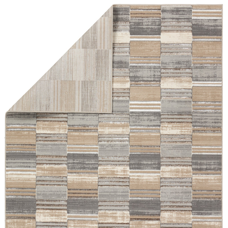 Label J Rhenium Powerloomed Abstract Gray Area Rug (4'3"x5'11"), Rectangle 4'3"x5'11"