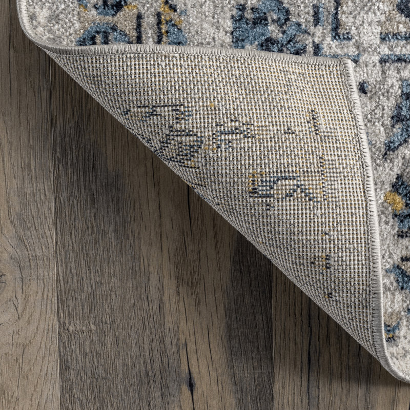 Gruver Machine Washable Oriental Area Rug in Blue/ Gray/ Orange, Rectangle 5' x 7'6"