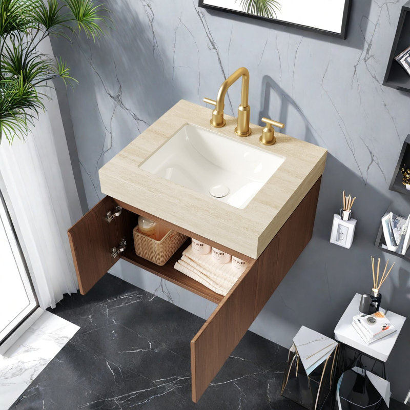 Meuble-lavabo flottant et lavabo, petite salle de bain moderne en pierre de contreplaqué
