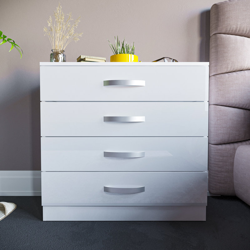 Arkadij 4 - Drawer High Gloss Chest of Drawers With Metal Runners, Modern Bedroom Storage Cabinet, White