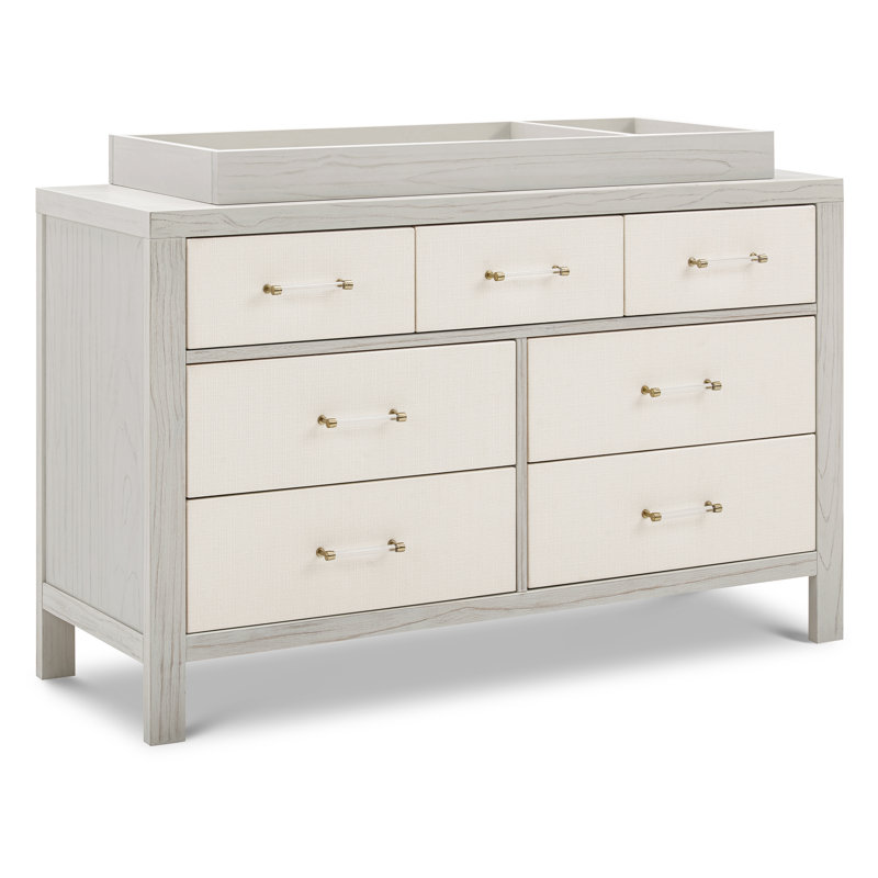 Eloise 7-Drawer Assembled Dresser, White Driftwood/Performance Pearl Eco-Weave