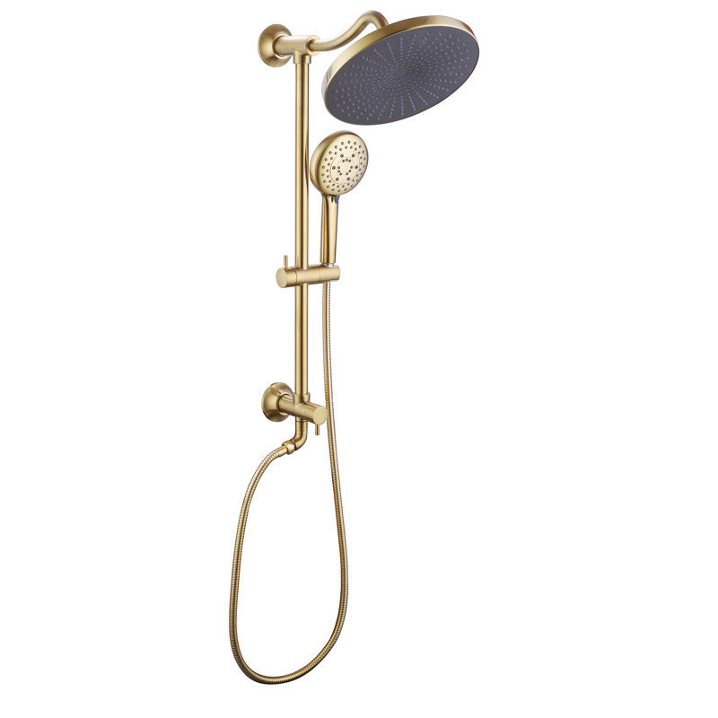 10" Wall Mounted Exposed Complete System With Rain Shower Head And Handheld Shower, Brushed Gold