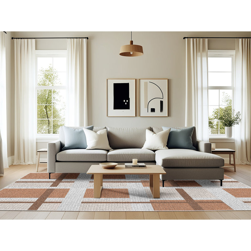 Tapis brun à motif géométrique Antoniyo, Rectangle 6 pi x 9 pi