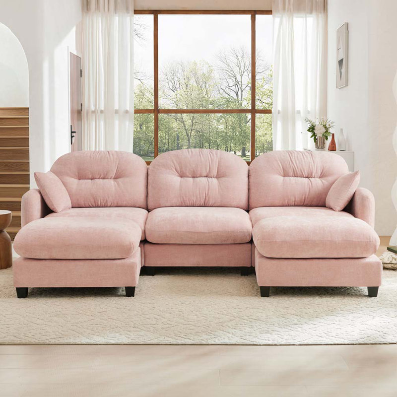 Canapé modulaire en chenille 3 places avec 2 coussins et 2 repose-pieds