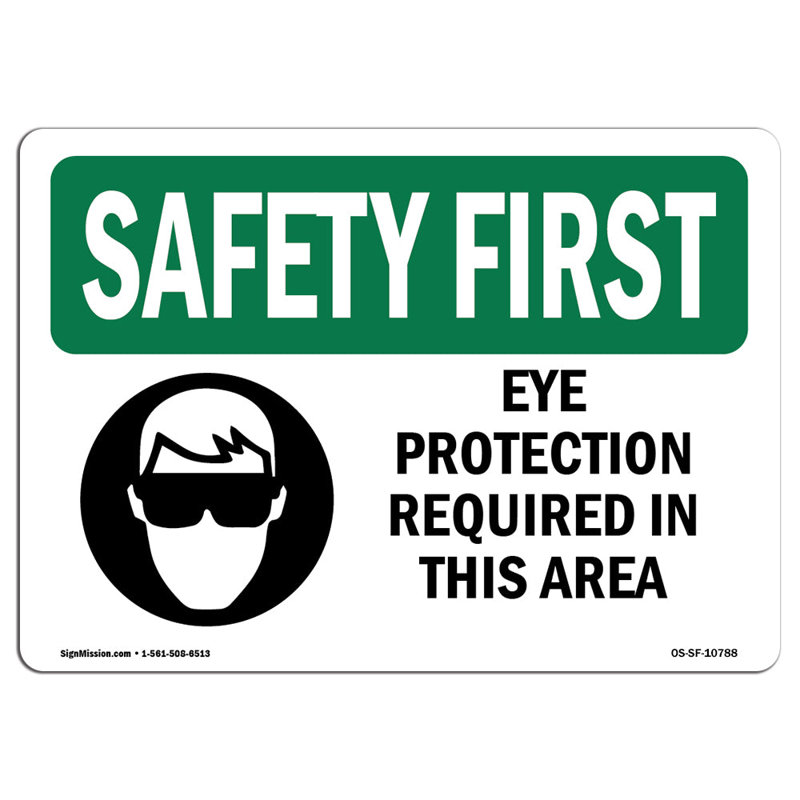 Protection oculaire requise dans cette zone, H 12 po x l 18 po x P 0,1 po