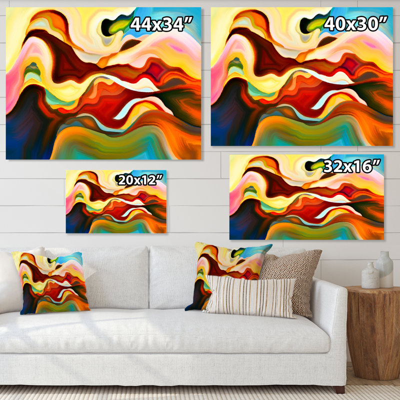 «Red Blue and Yellow Marble Art Universe I», reproduction sur toile, H 30 po x l 40 po, Toile tendue