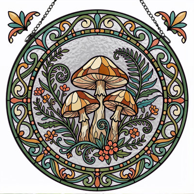 Panneau de vitrail en forme de fougère champignon, 7,8 heures