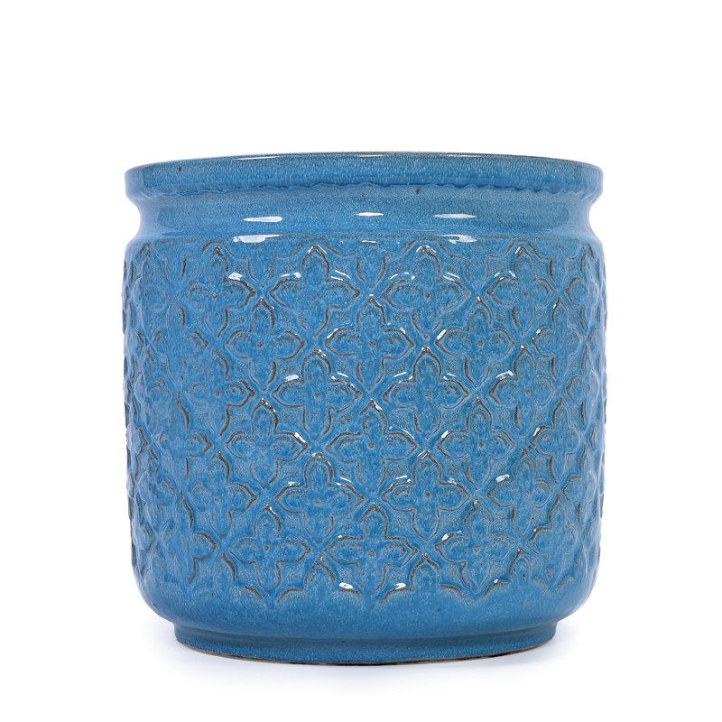Of 3 Antique Blue Ceramic Flowerpots - Weather-, Featuring A Drainage Hole And Practical Layout Flower Ceramic Flowerpot, Antique Blue, Patio, Garden, Indoor Spaces, Frost-, Built-In Drainage Hole,