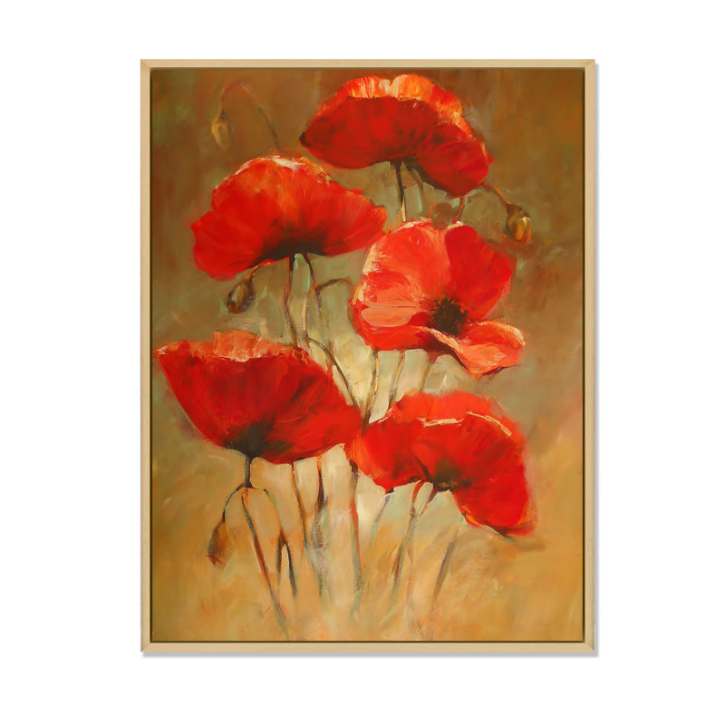 Coquelicots rouges Salm III, H 36 po x l 24 po x P 1 po, Cadre flottant brun
