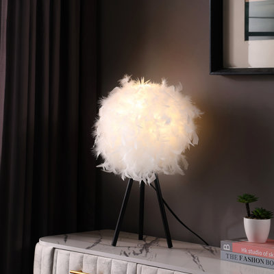 20.5" In Pure White Feather Shade Tripod Modern Metal Table Lamp