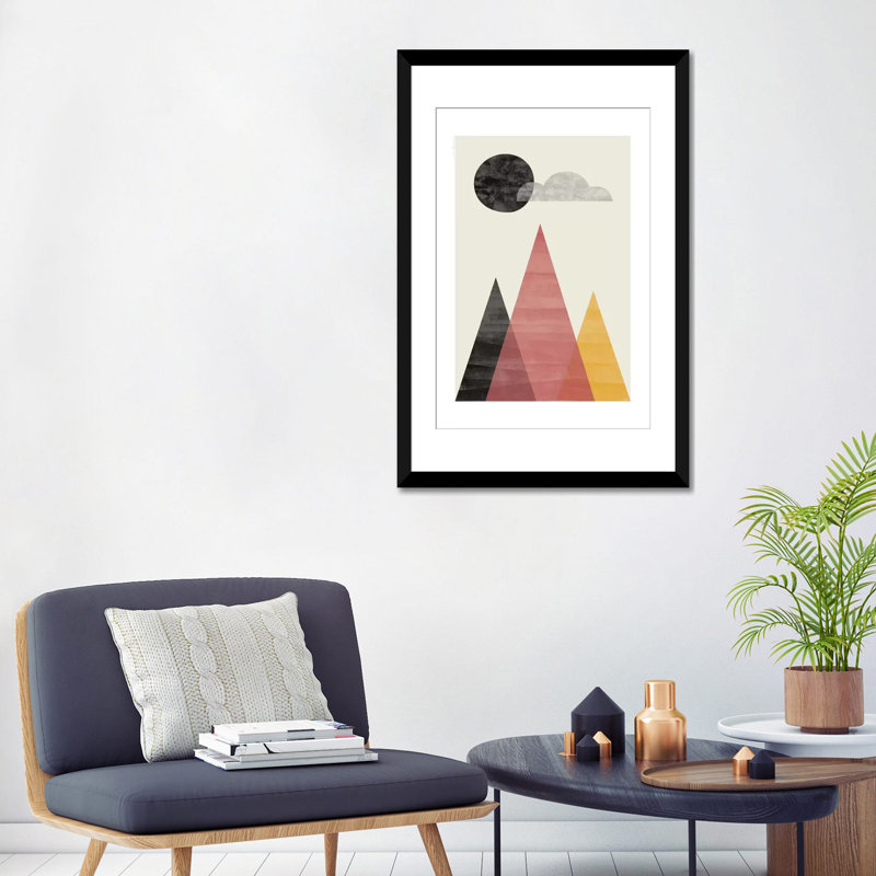 «Mountains II», impression sur toile, Papier d'art encadré noir, Blanc, H 32 po x l 24 po x P 1 po
