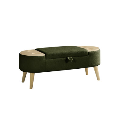 Banc de rangement repose-pieds ovale en tissu velours avec grand espace de rangement pour le salon, le vestibule et la chambre à coucher 