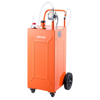 35 Gallon Fuel Gas Caddy, Carbon Steel, Portable Fuel Transfer Storage Tank with Manual Pump & 4 Wheels, Gasoline Diesel Can Container, for Cars, Lawn Mowers, ATVs, Boats, Motorcycles, Orange