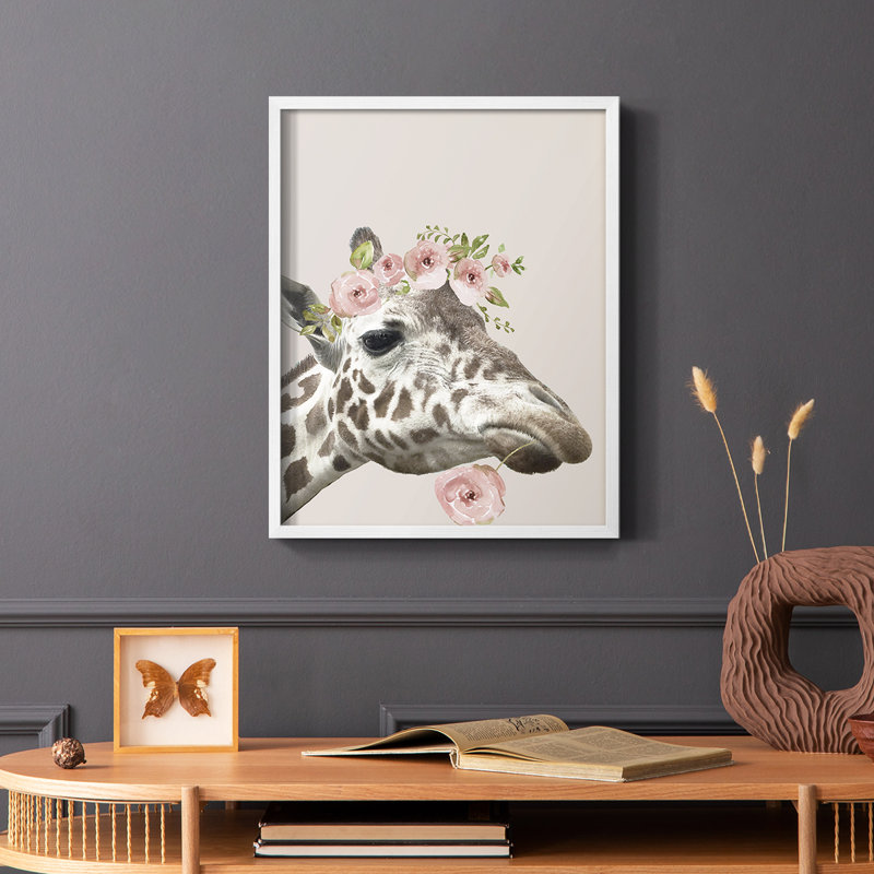 «Peek A Boo Giraffe II», reproduction encadrée - bois massif, Blanc, H 14 po x l 11 po