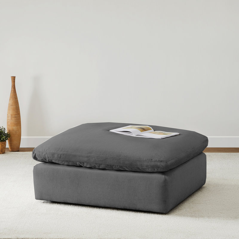 Salha Velvet Ottoman, Dark Gray Velvet