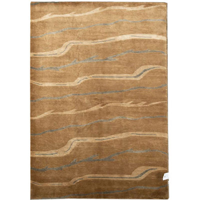 Tapis doré et beige noué à la main de haute qualité