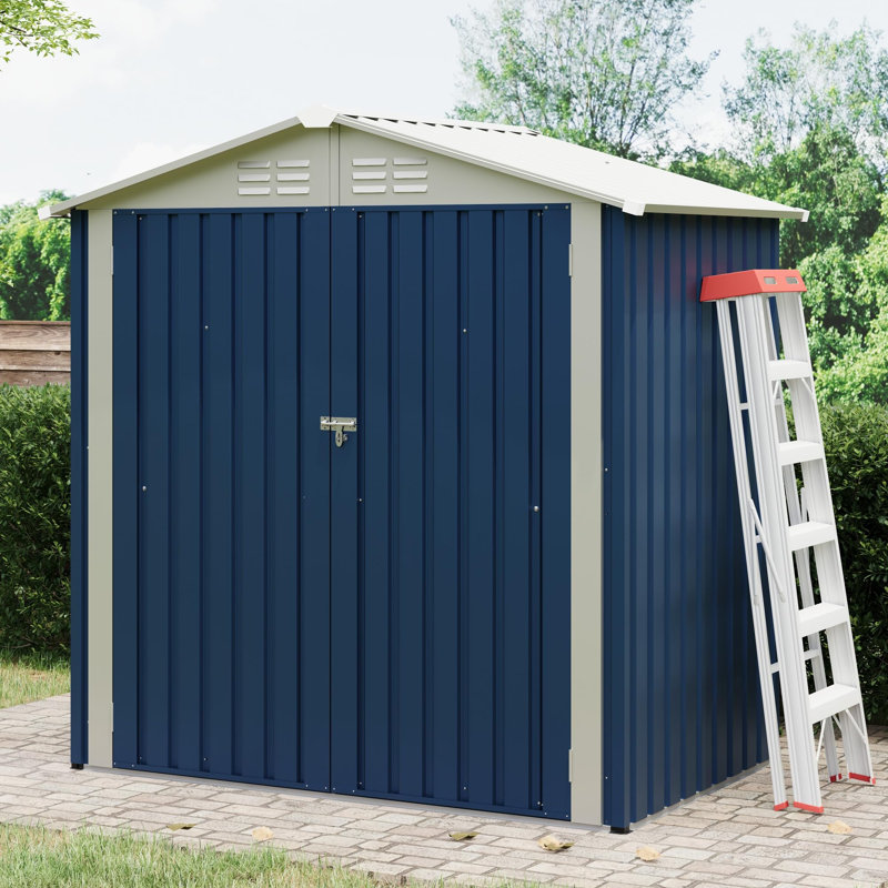 Heavy-Duty Metal Outdoor Storage Shed 6x4 ft – Lockable Double Doors, Gable Roof, Waterproof & Rustproof Backyard Storage for Tools, Bikes, Patio (Navy Blue)