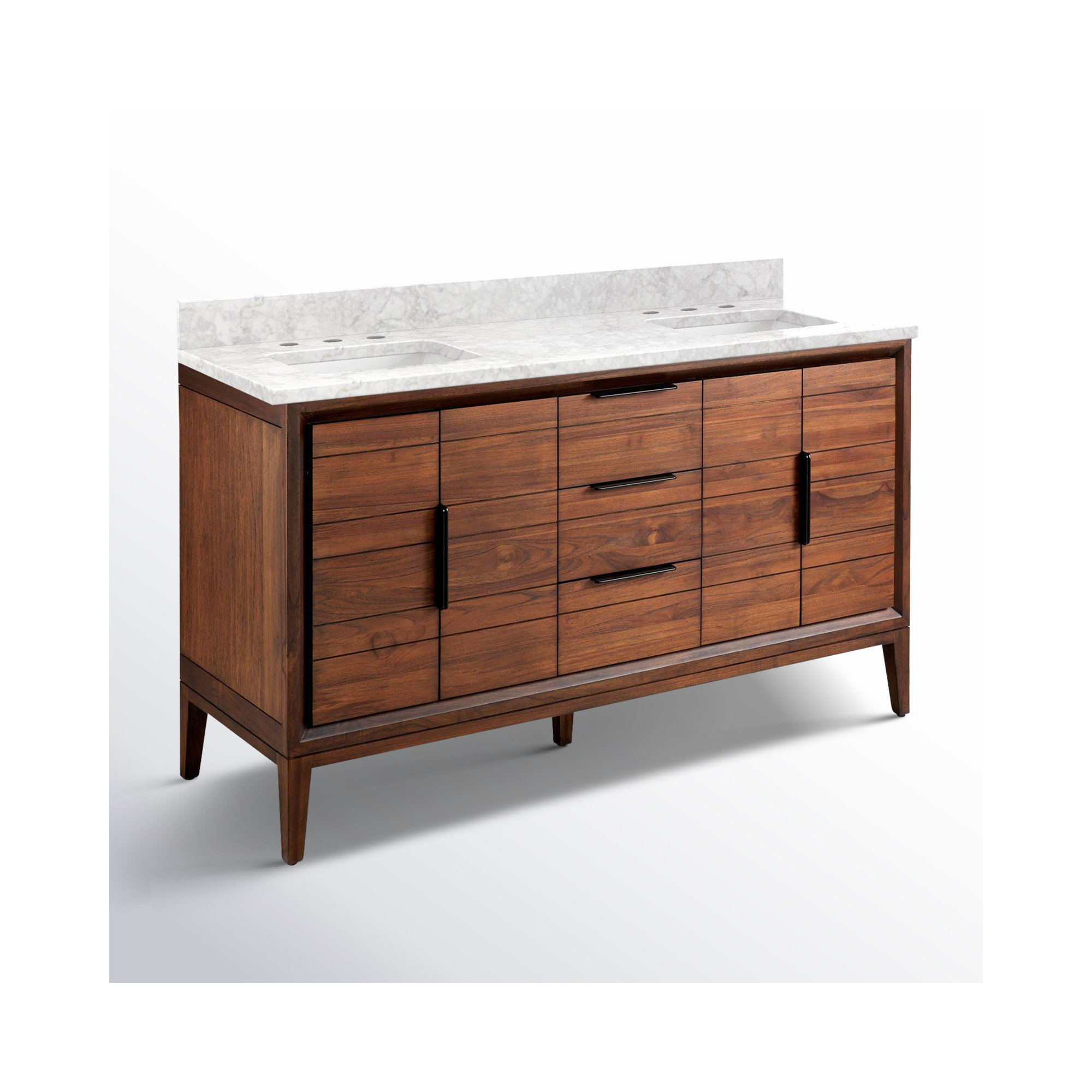 Aliso 60" Double Bathroom Vanity, Carrara Marble, 8" Widespread, Java