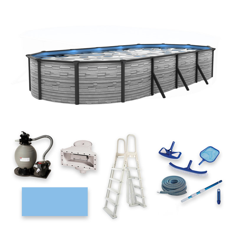 Piscine ovale en acier de 52 po de profondeur Montilla, L 52 po x l 25 po x H 12 po, Gris